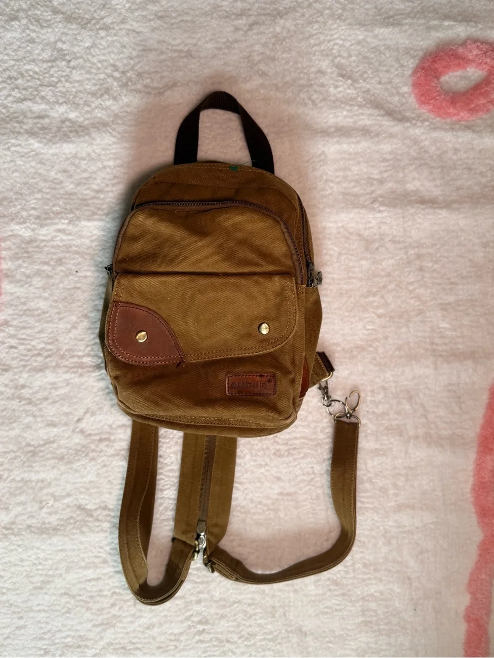 Unbranded Men's Brown Canvas Sling Backpack with Leather Trim